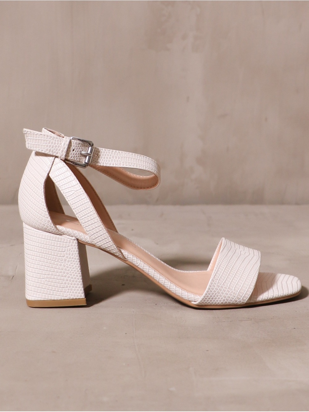 Chinese Laundry Textured Block Heel Ankle Strap Sandals - Ivory